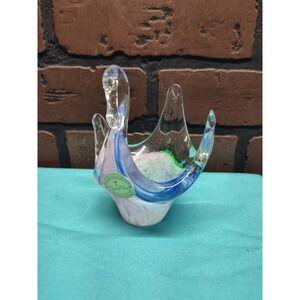 Murano Italy Swan glass ring trinket dish blue pink purple green white swirl